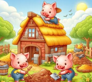 cartoon pigs digging in the ground 3 little pigs, The Three Little Pigs