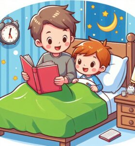 a cartoon of a boy and a boy reading a book