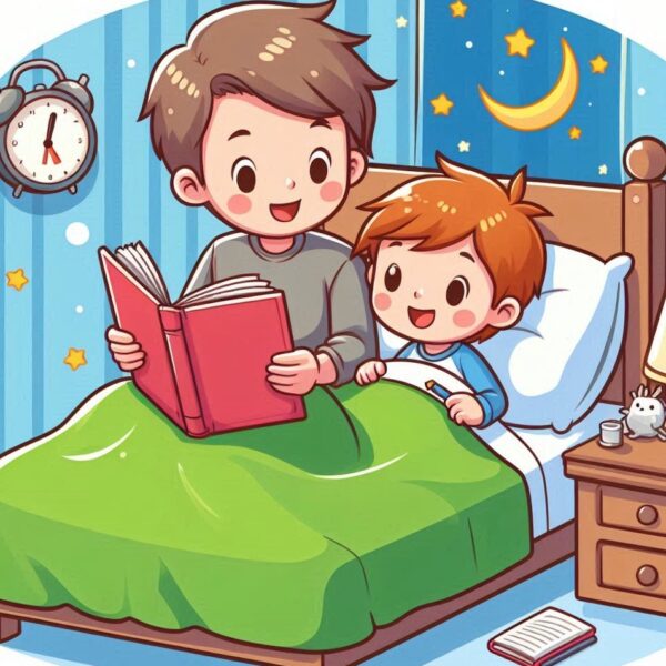 a cartoon of a boy and a boy reading a book