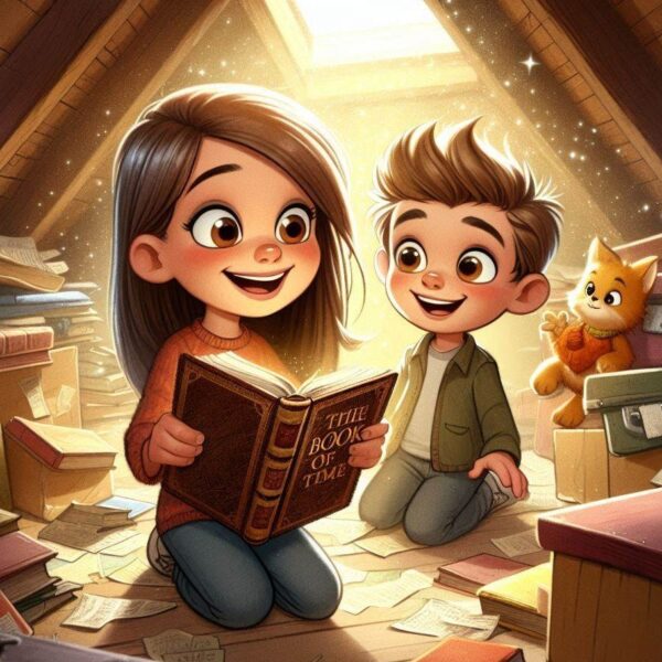 a cartoon of a girl and a boy reading a book