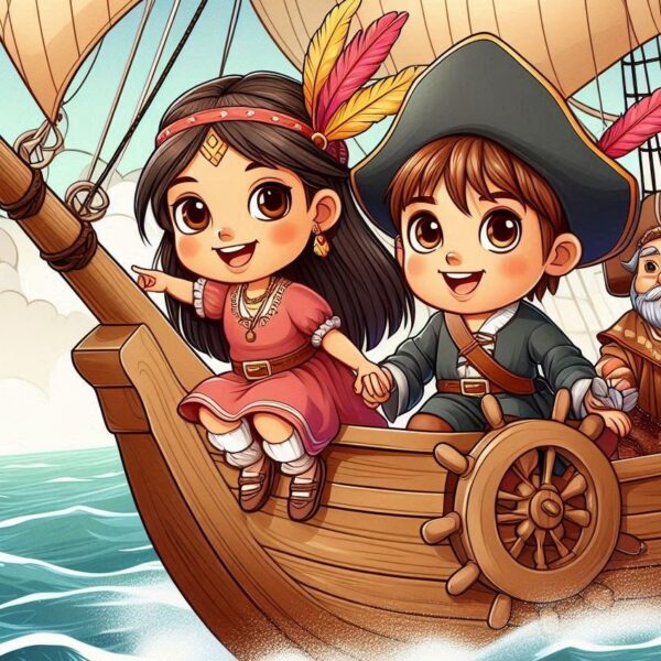 cartoon of kids on a boat