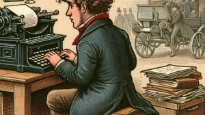 a man sitting at a typewriter