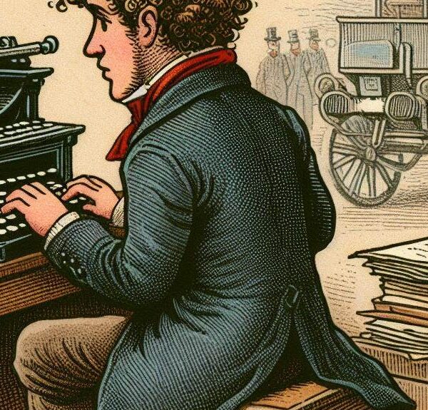 a man sitting at a typewriter