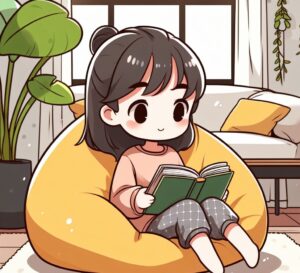 a cartoon of a girl reading a book