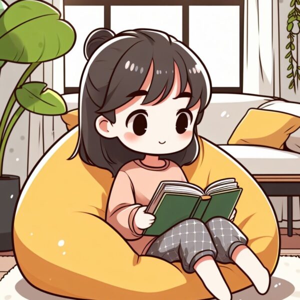 a cartoon of a girl reading a book