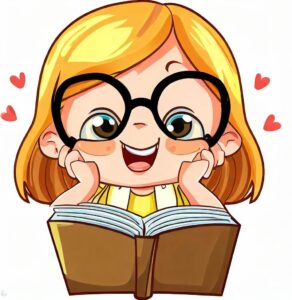 a cartoon of a girl reading a book