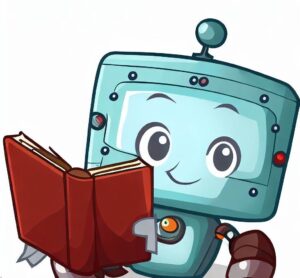 cartoon of a robot reading a book