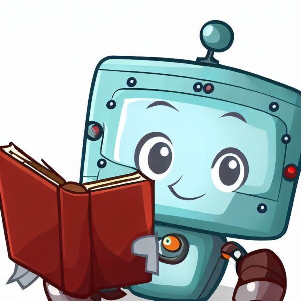 cartoon of a robot reading a book