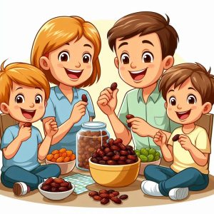 mindfull family eating raisins