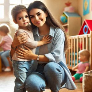 parent hugging her kids before daycare